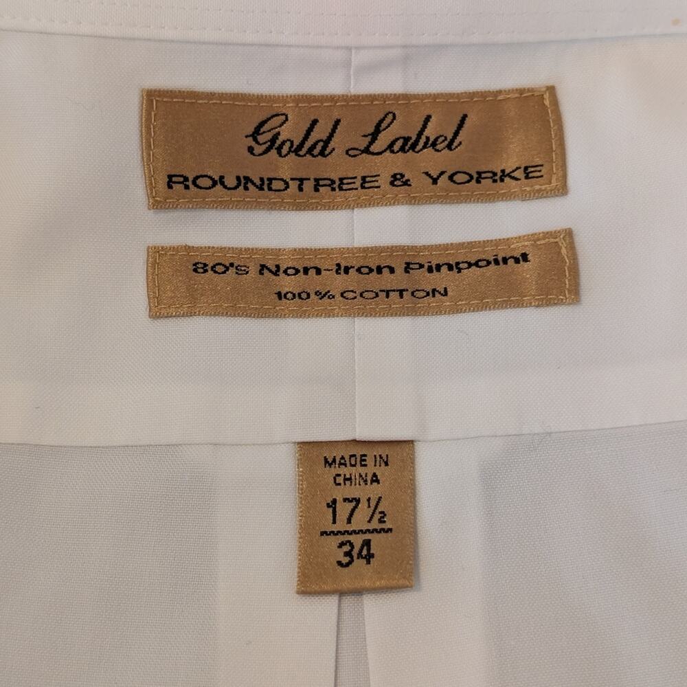 Gold Label Roundtree & York White Men's Dress Button Down Shirt 17.5, 34 (0303)